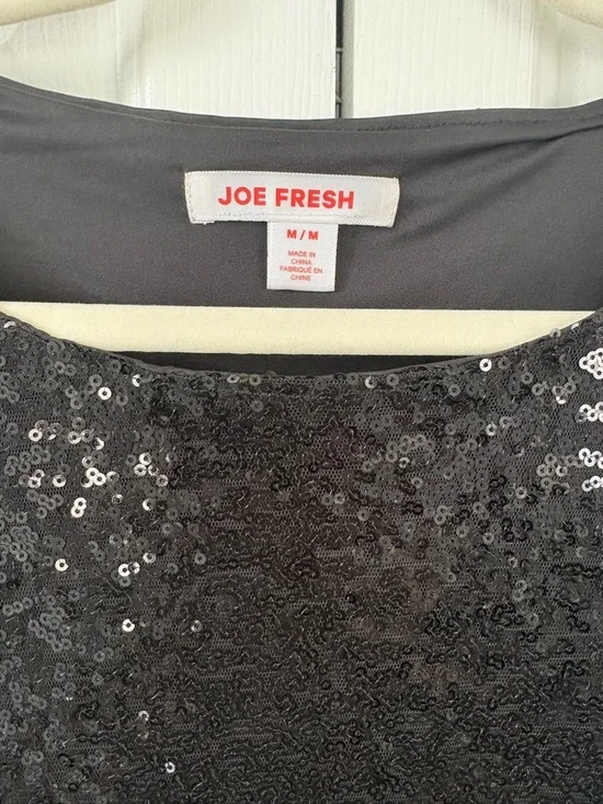 Joe Fresh Black Sequin Short Sleeve Tee Top - Picture 2 of 3